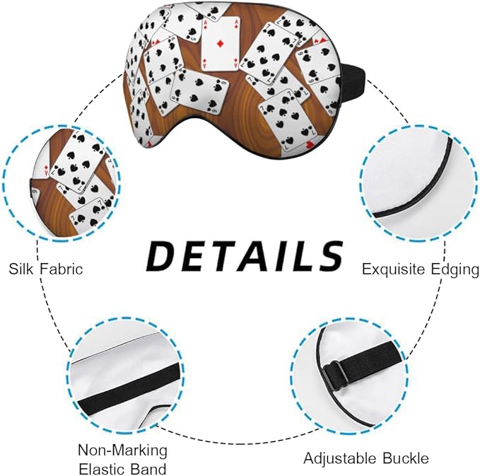 Playing Cards Silk Eye Mask Sleep Mask Funny Poker Wooden Table Rectangle Eye Mask with Adjustable Strap Lightweight for Women Work Travel Night Sleep
