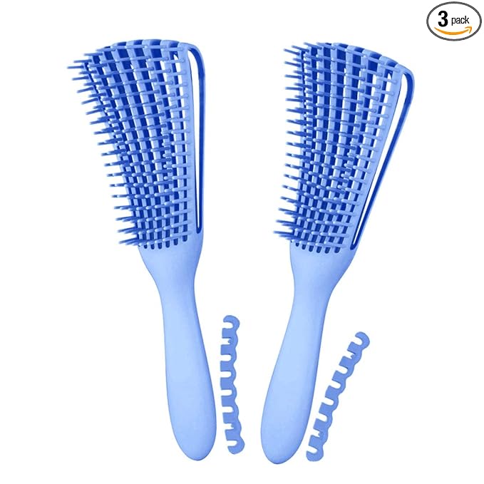 Hair Brush, Detangling Brush for Afro America/African Hair Textured 3a to 4c Kinky Wavy/Curly/Coily/Wet/Dry/Oil/Thick/Long Hair, Knots Detangler Scalp Massage Comb (2 pcs, Blue-Blue)