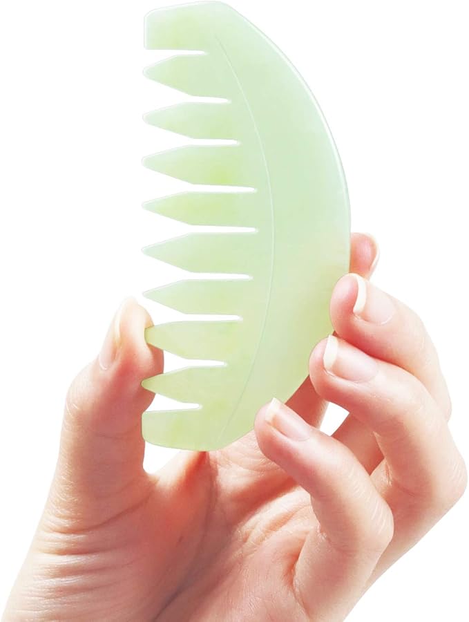 Scalp Massage Comb, Scalp Massager for Hair Growth, Head Scratcher for Itchy Scalp, Natural Gua Sha Jade Stone, Acupressure Meridian Brush