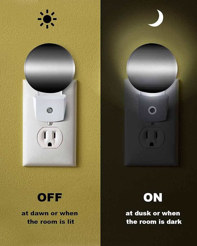 Night Lights Auto Sensor Black Ombre Night Light Solid Color Round Lamp Plug-in LED Nightlights Dusk to Dawn for Living Room Bedroom Bathroom Hallway Wall Decor