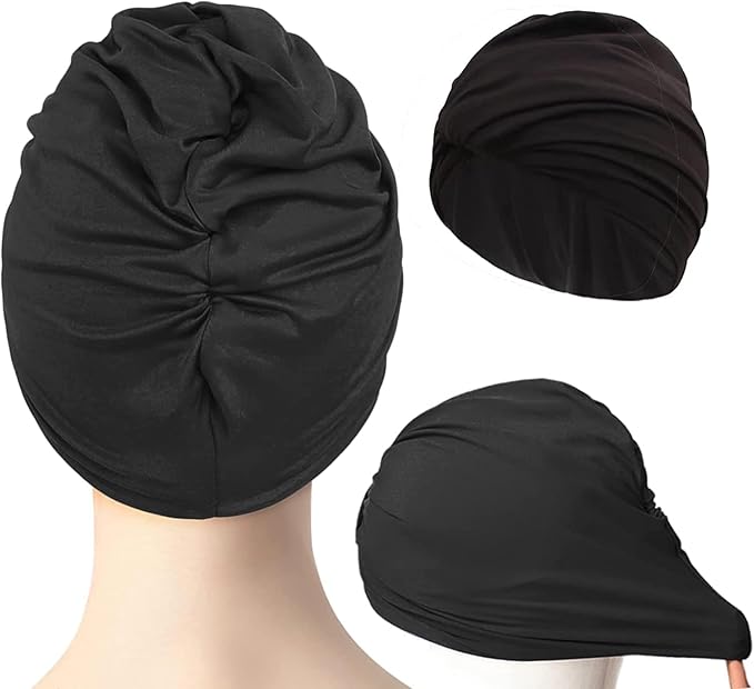 Pleated Fabric Swimming Cap Women Ladies Long Hair Swim Cap Ear Protecting Bathing Cap Elastic Polyester Turban Swim Hat Shower Cap for Beach Spa Non Waterproof, Twisted Beanie Cap Sleep Hat
