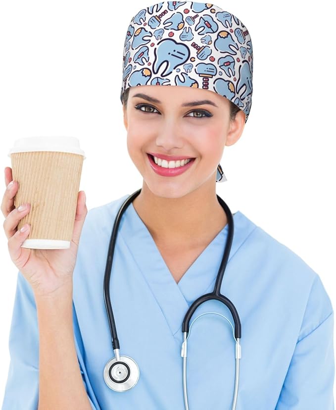 Working Cap Scrub Caps with Sweatband Adjustable Tie Back Hat Nurse Surgical Caps Unisex