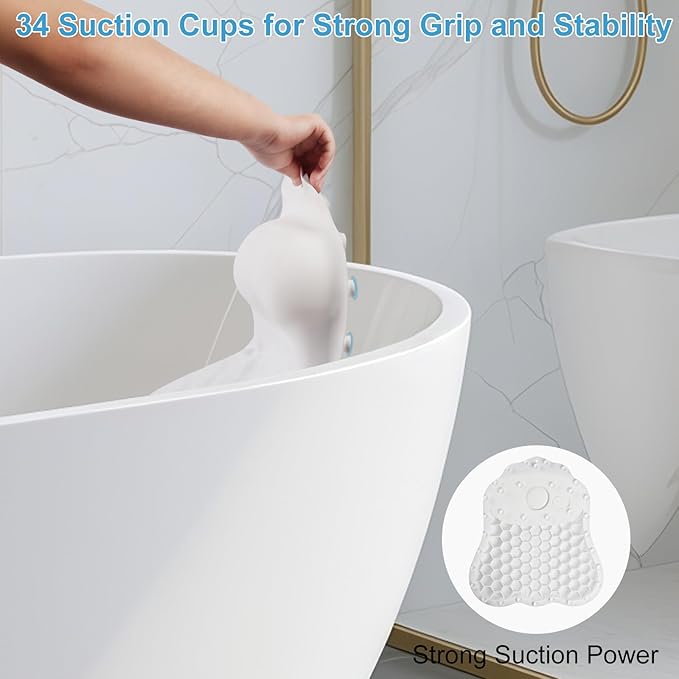 Soft Silicone Bath Pillow, Adjustable Airbag Ergonomic Neck Support Design, 34 Strong Suction Cups, Fits Most Bathtubs, Easy to Clean and Quick-Dry, Relaxing Spa Gift for Mom, Wife, and Girlfriend