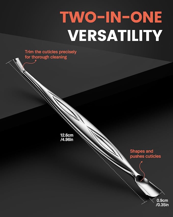 BEZOX Cuticle Pusher with Trimmer - Elegant Precision Cuticles Fork, Dual-Ended Stainless Steel Manicures and Pedicures Tool for Exquisite Nail Care - Silver