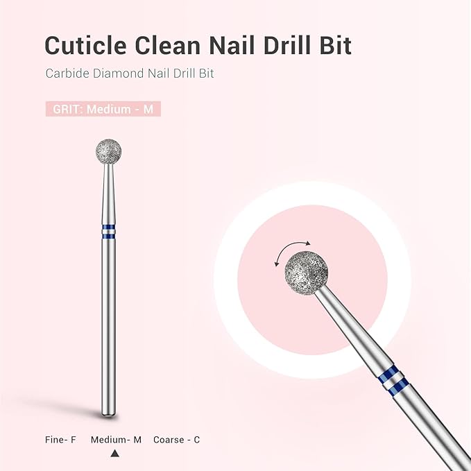 MelodySusie 4mm Ball Shape Cuticle Clean Nail Drill Bit 3/32'', Professional Safety Carbide Diamond Under Nail Cleaner for Cuticle Dead Skin Nail Prepare, Beginners Bits, Series Bit-S, Medium