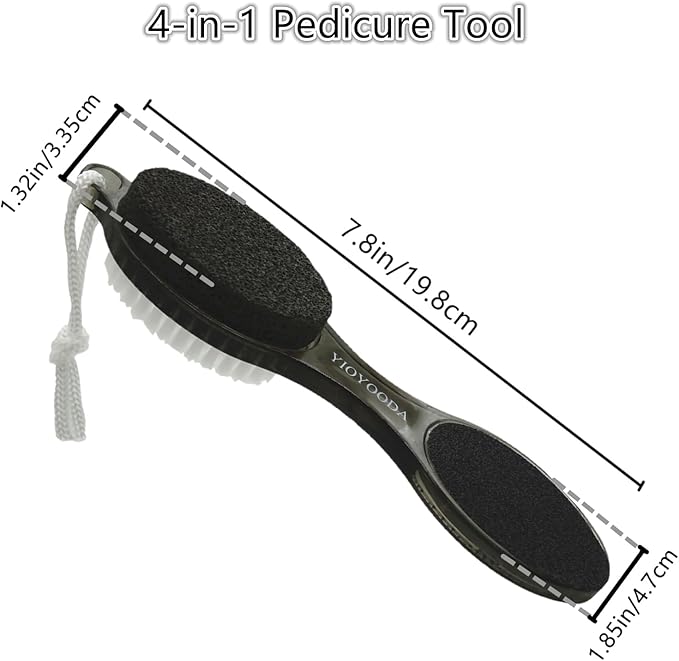 Foot File Callus Remover 4-in-1, Feet Scraper Pedicure Tools with Pumice Stone, Scrubber Brush, Foot Rasp and Sand Paper, Double Sided Multi Purpose, Clear Black and Purple