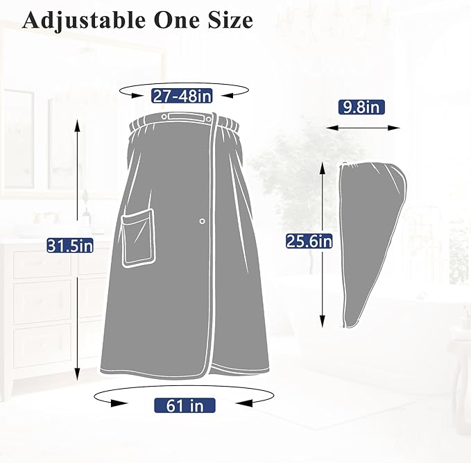 Women’s Adjustable Spa Wrap Towel Set, Microfiber Body Wrap Bathrobe with Matching Hair Towel, Super Absorbent & Quick Dry Shower Wrap for Home, Gym, Pool – Blue