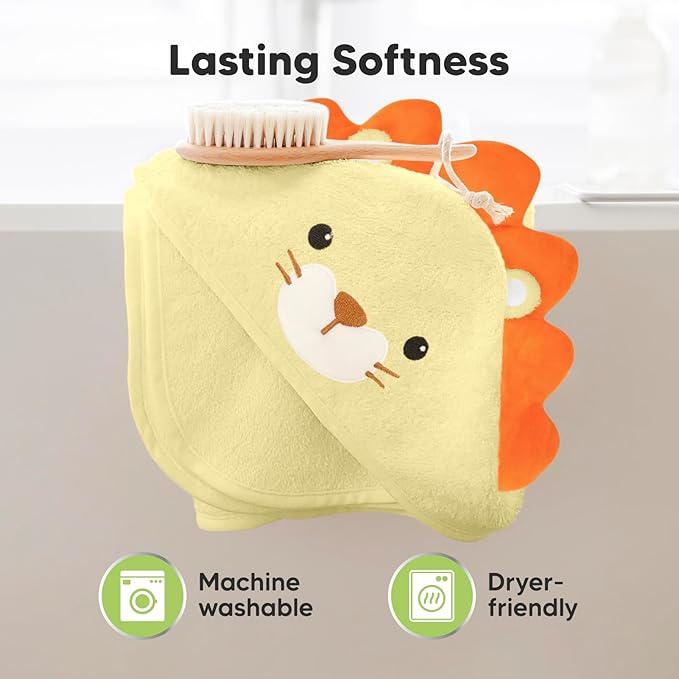 KeaBabies Hooded Baby Towel for Newborn - Viscose Derived from Bamboo Large Baby Bath Towels with Hood for Boys, Girls, Toddler, Extra Absorbent & Soft Newborn Bath Essentials (Lion, Regular)
