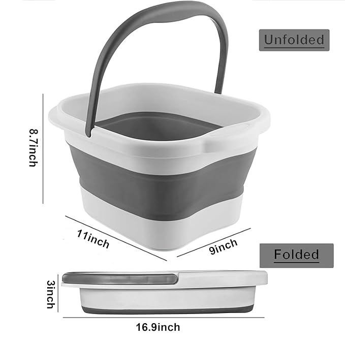 MontNorth Collapsible Foot Soak Tub with Handle,4 Gallons/15L Multifunction Foldable Foot Bath Basin with Massage Acupoint,Plastic Foot Bucket for Soaking Feet,Grey