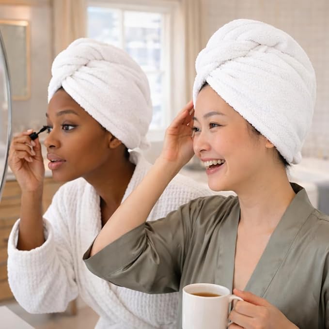 100% Turkish Cotton Hair Towel Wrap 2 Pack – Oeko-TEX Certified Quick Dry Turban for Wet Hair – Soft, Absorbent, Gentle on Curly & Long Hair – 10x26 Inch