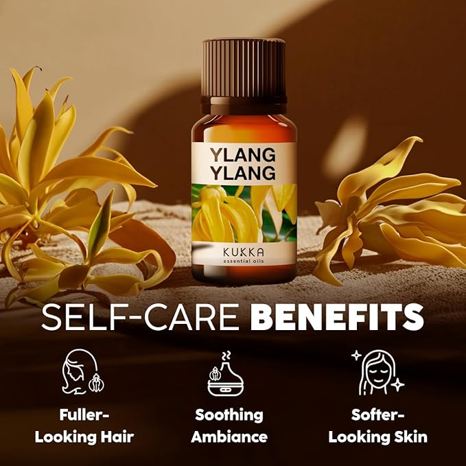 100% Pure Ylang Ylang Oil - 0.34 Fl Oz Ylang Ylang Essential Oil for Hair, Skin, Diffuser, Aromatherapy & DIY Soap Making Scent