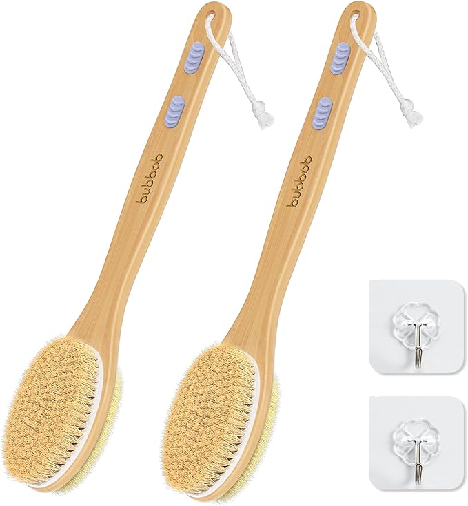 Back Scrubber for Shower,Bath Brush with Long Handle,Bath Brush Body Exfoliator for Wet or Dry Brushing,Men and Women (2 Pack)