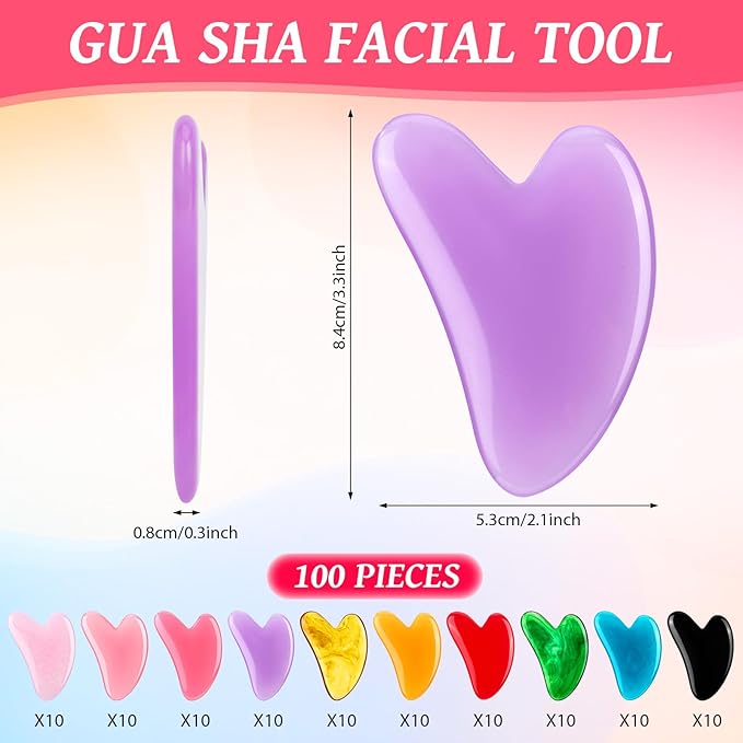 100 Pcs Gua Sha Facial Tools Bulk Resin Gua Sha Massage Tool Heart Shaped Guasha Stone for Face and Body Neck and Eye Massage Spa Acupuncture Skin Care Gift for Woman to Prevent Wrinkles