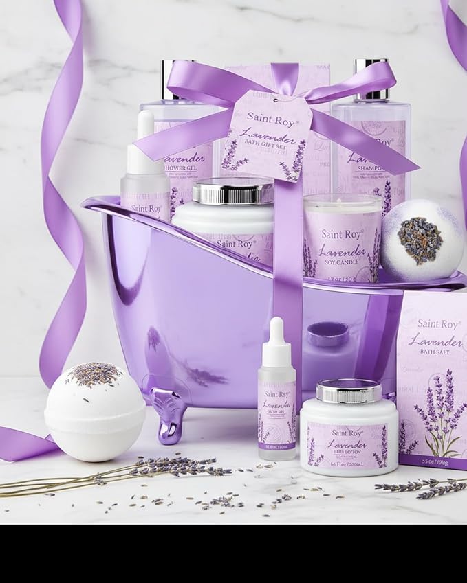 Mothers Day Gifts for Women, Lavender Bath and Body Gift Basket, Spa Kit for Women, Self-Care Relaxation Set, Home Spa Gift Basket, Birthday, Christmas, Bath Spa Kit Woman gift, Anniversary