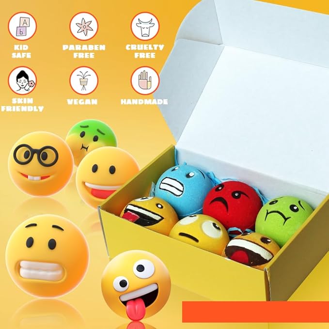 HZEX Large Emotion Face Bath Bombs Set of 6 – Fun Emoji-Inspired Spa Fizzies – Handmade with Shea Butter, Cocoa Butter & Essential Oils – Moisturizing Gift Set for Women, Men & Kids (Pack of 2)