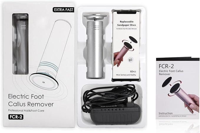 Upgraded Electric Foot Callus Remover 1200rpm, Professional Electric Pedicure Tools Foot Filer Sander for Dead Skin Cracked Heels, Adjustable Speed, 60 Replaceable Sandpaper Discs, FCR-2 Silver