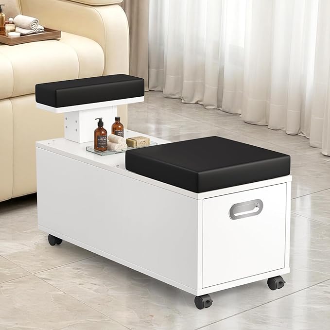 OmySalon Pedicure Cart, Foot Bath Trolley with Storage Drawer & Foot Rest, Pedicure Chair Stool for Esthetician Manicure & Foot Massage, Beauty Spa Salon with Locking Wheels, White