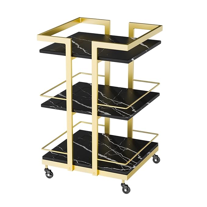 Esthetician Cart with Wheels Utility Salon Rolling Trolley, Black Gold Mobile Storage Organizer for Beauty Spa Cosmetology Massage, Tattoo Manicure Facial Tool Holder Station
