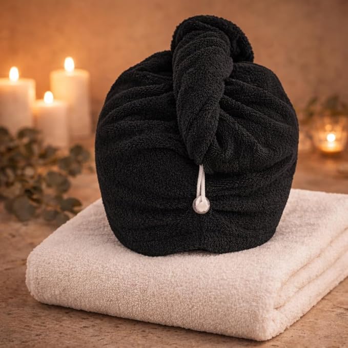 100% Turkish Cotton Hair Towel Wrap 2 Pack – Oeko-TEX Certified Quick Dry Turban for Wet Hair – Soft, Absorbent, Gentle on Curly & Long Hair – 10x26 Inch
