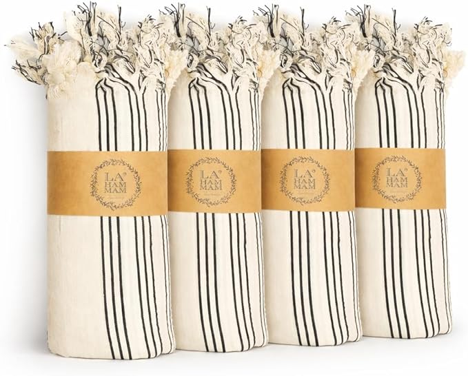 Morrocan Beach Towel | Cotton Blanket Throw, Easy to Carry, Sand Free, Absorbent, Quick Dry, Turkish Towel for Travel Camping Bath Sauna Beach Gym Fitness Pool Yoga SPA by Lahammam, Cordoba (4 PACK)