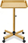 Salon Rolling Tray, Height Adjustable Tattoo Tray Rolling Cart, Storage Utility Trolley for Spa, Beauty Salon Service, Hairdresser Cart with Wheels, Black (Gold)