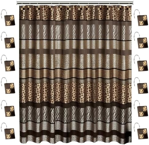Zahari Home 13pc Safari Stripes Bathroom Shower Curtain Set Animal Print Shower Curtain & 12 Shower Curtain Hooks Luxury Southwest Shower Curtain Unique Design Rustic Shower Curtain Set by ZahariHome