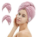 M-bestl 2 Pack Microfiber Hair Towel Wrap,Hair Drying Towel with Button Design,Head Towel to Dry Curly Hair Quickly (Bean Pink)