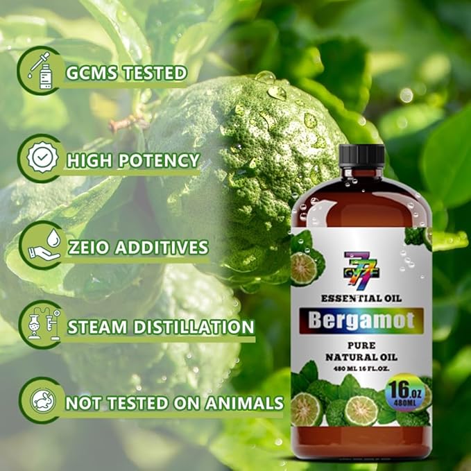 Bergamot Essential Oil - GV77ZF Bergamot Oils for Diffusers, Humidifiers, DIY Candles, Soap, Cleaning, Home, Office, Yoga, Massage, Gifts - 16 fl oz (480 ml)