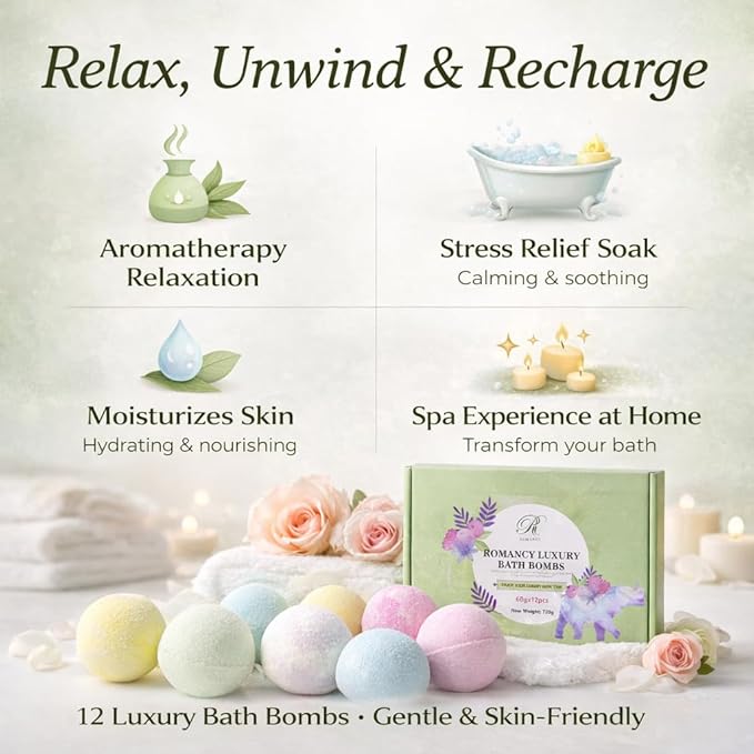 Bath Bombs Gift Set for Women – 12 Pack Spa Fizzies with Epsom Salt, Relaxation & Stress Relief, Lavender & Eucalyptus Aromatherapy, Spa Gift for Mom, Birthday & Mother’s Day