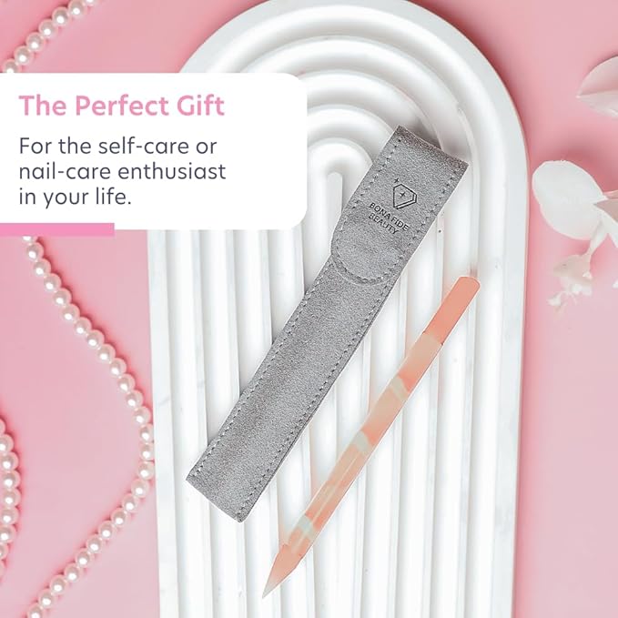 BONA FIDE BEAUTY Glass Cuticle Pusher, 1-Pieces Pink Gentle Czech Manicure Stick for Cuticle Remover, Long-Lasting Double-Sided Reusable Glass Stick