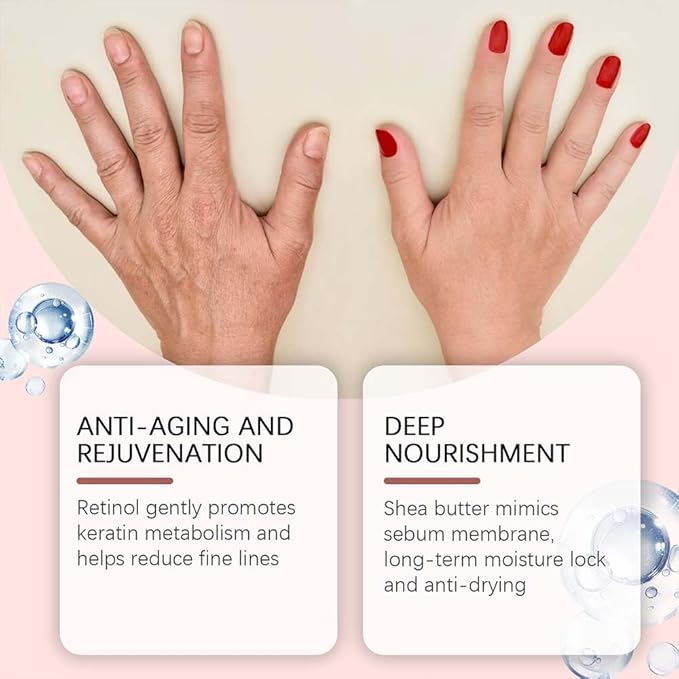 Retinol Hand Cream Anti Aging, Enriched With Collagen, It is Specially Formulated for Aging, Dry, And Chapped Hands (50G Anti Aging Hand Cream, Nourishing and Protecting Skin, Nails, And Cuticles)