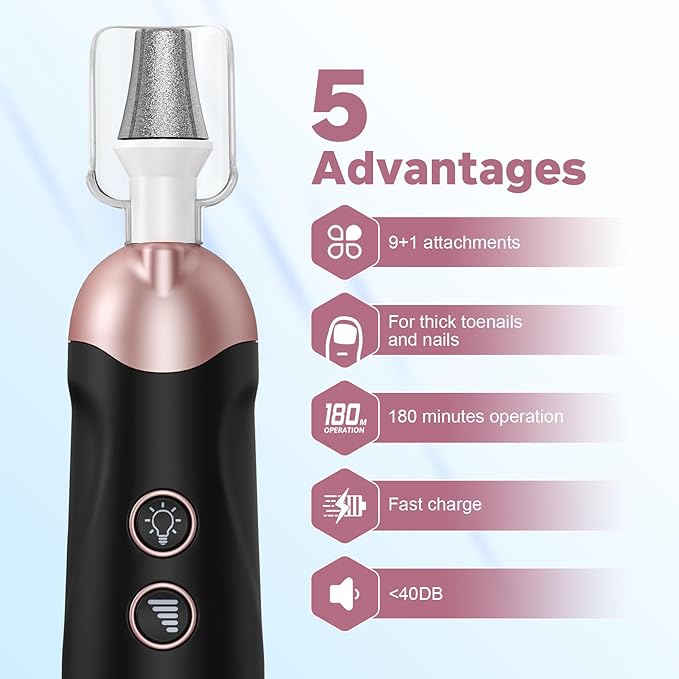 AOMEES Electric Nail File Kit, Rechargeable Professional Manicure Pedicure Kit, 5 Speeds Hand Foot Care Tool for Nail Grind Trim Polish - with 100Pcs Fine Grit Nail File Sanding Tape