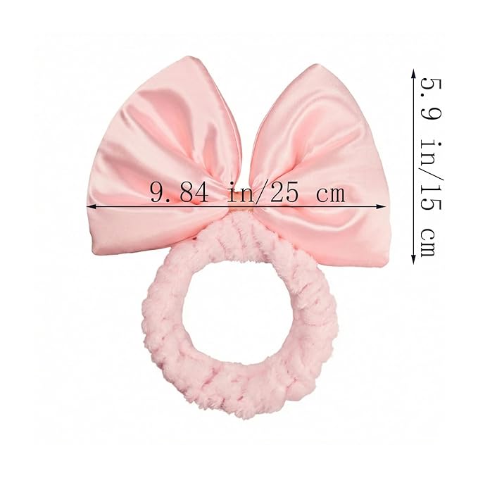 JIAHANG Large Bow Facial Spa Headband, Morning Wash Skincare Satin Bow Hairband for Women Girls