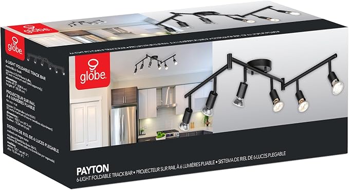 Globe Electric 59693 6-Light Foldable Track Lighting Kit, Matte Black Finish, Adjustable Heads, Bendable Arms, GU10 Base, Dimmable, Modern Industrial Style