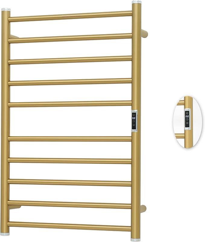 Electric Towel Warmer Rack,Heating Towel Warmer,Timer & Temperature Control,Wall-Mounted Plug-in for Bathroom, Gold,Stainless Steel,10-Bar(31.5x20.08x4.41in)