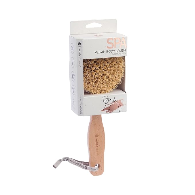 Hydrea London Dry Body Brush – Premium Exfoliating Dry Skin Brush Cactus Bristle, Vegan Dry Brush Cellulite Remover, Exfoliating Body Scrubber for Lymphatic Drainage, FSC® Certified Beechwood