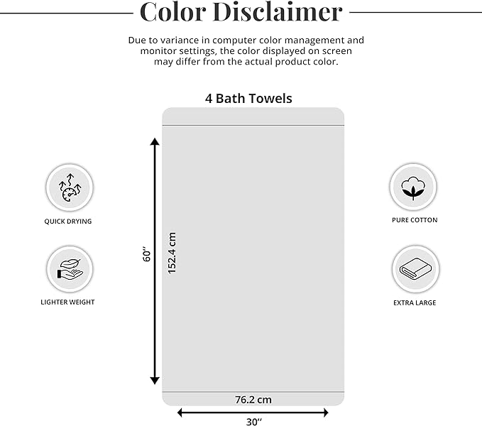 Tens Towels Pack of 4 Extra Large Bath Towels 30 x 60 Inches, 100% Cotton, Larger & Lighter Weight, Quicker to Dry, Super Soft and Absorbent, Perfect for Bathroom, Brown