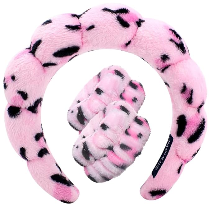Tetizo Spa Headbands for Washing Face Wristband Set Sponge Makeup Skincare Headband Wrist Towels Bubble Soft Terry Towel Cloth Hairband for Women Puffy Headwear Non Slip Thick Thin Hair