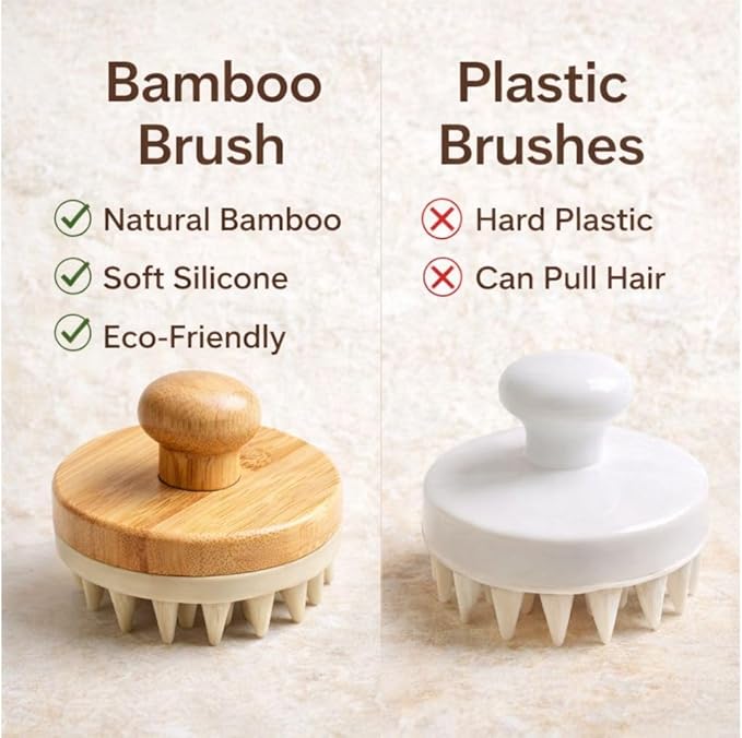 Scalp Massager Shampoo Brush - Soft Silicone Scalp Scrubber for Hair Growth & Dandruff Removal - Natural Bamboo Handle Deep Scalp Cleansing Brush for Men & Women