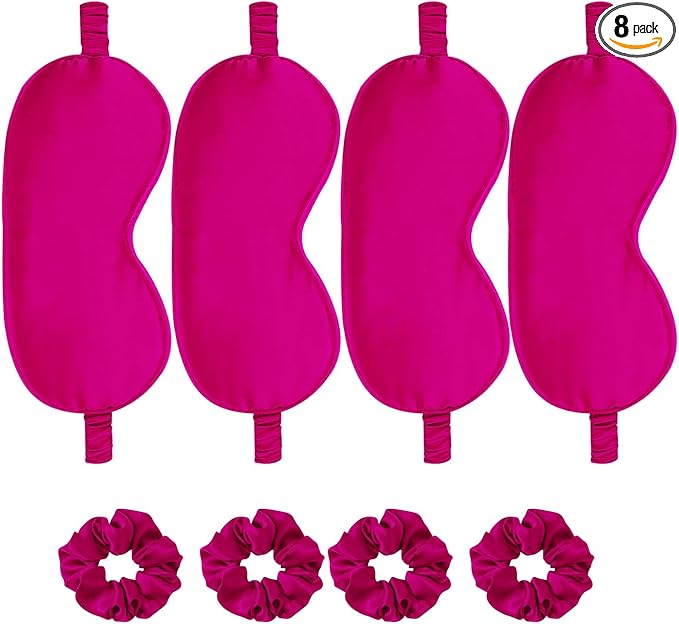Satin Eye Mask 8Pcs Silk Sleep Masks Silky Blindfold Eyeshade Blackout Eyes Cover Scrunchies Hair Ties Travel Wedding Gifts