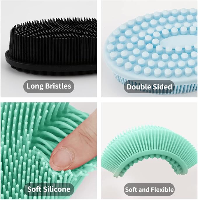 3 Pack Silicone Body Scrubber, Soft Silicone Loofah Exfoliating Body Scrubber, Silicone Body Brush Bath Shower Scrubber for Body, 2 in 1 Bath and Shampoo Wash Brush for Skin Exfoliation Men Women