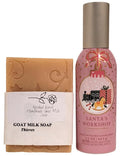 Bath and Body Santa's Workshop Room Perfume Room Spray 1.5 oz with Rosebud Ranch Goat Milk Soap Sample