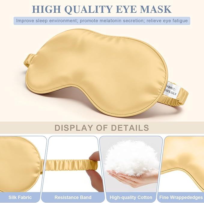 Silk Sleep Mask,Eye Mask for Sleep Women Men,Mulberry Sleeping Mask with Adjustable Strap,Blindfold Blackout Eye Mask for Travel and Full Night's Sleep,Nap