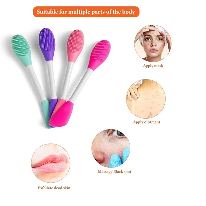 Silicone Brushes,Double-Ended Silicone Face Mask Brush,Facial Cleansing Brush, Premium Soft Facial Masks Other Skin Care Applicator Tool for Cream, Body Lotion,Moisturizer (Rose Red)