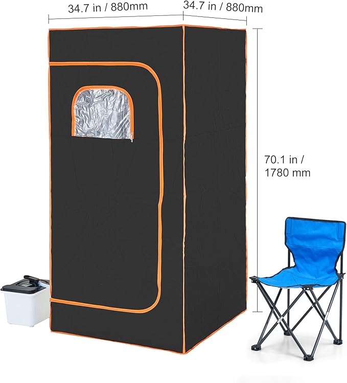 Happybuy Portable Steam Sauna Tent Full Size, 1600W, Visible Window, Home Spa Sauna Blanket Kit, Detoxify & Soothing Heated Body Therapy, Time & Temp Remote with Chair, Black