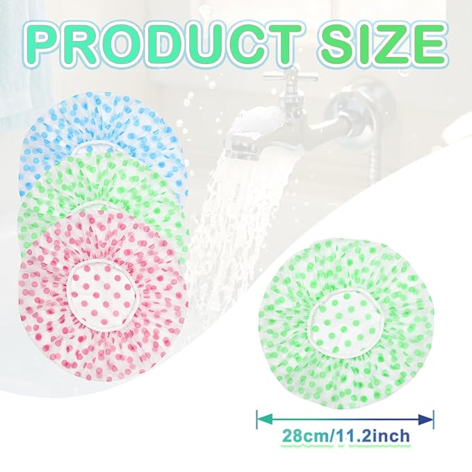 18 Pack Shower Caps for Women,Waterproof Reusable & Disposable Adjustable Bath Caps For Spa Long Hair Travel Saunas (Blue+Red+Green)