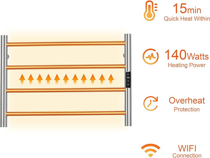 Electric Towel Rack with Voice Control for Alexa & Google Home,TUYA - Wall-Mounted Bathroom Heating Towel Warmer,Plug-in,Stainless Steel Material,16.54x23.62x5.51 in,Brushed，4 Bars