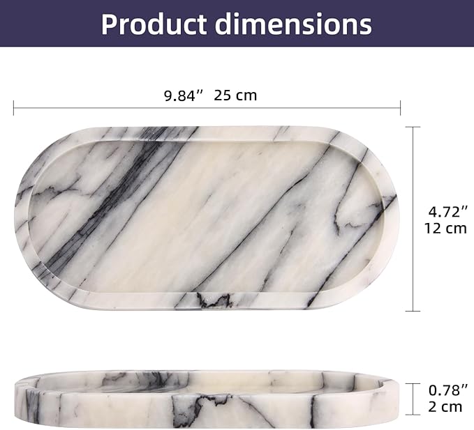 Natural Marble Tray Oval, Bathroom Vanity Tray for Countertop, Elegant Stone Decorative Organizer for Perfume, Jewelry, Home Decor (1, Lilac, 10 x 5 x 0.6)