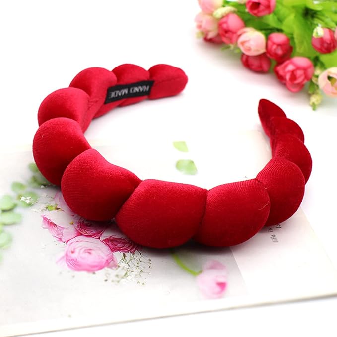 Headbands for Women Girls, Fashion Wide Headband Yoga Workout Head Bands Hair Accessories, Padded Fabric Hair Bands Red Velvet Headband, Red