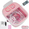 Collapsible Foot Spa Bath Massager with Heat, Remote, Temperature Control, Timer, Foot Soaking Tub with Pedicure Kit & 3 Attachments, Pedicure Foot Spa for After Work Relaxation (Pink)